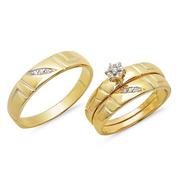 0.10 Ctw 14k Yellow Gold Diamond Trio Wedding Bridal Set