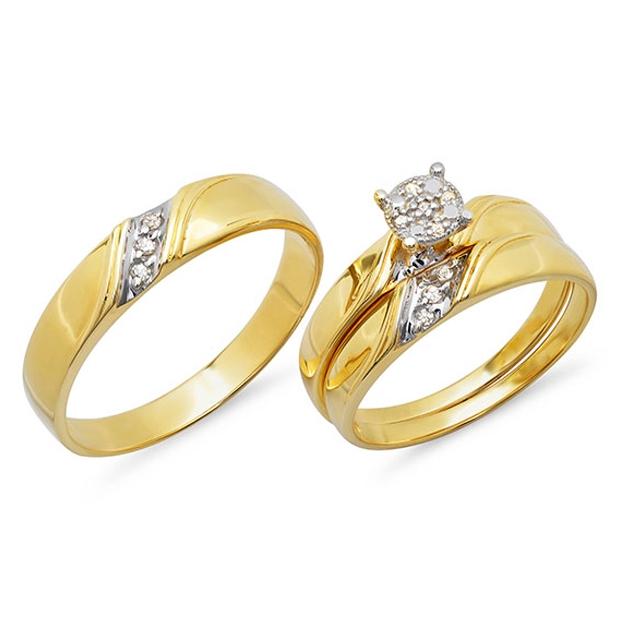 0.10 Ctw 14k Yellow Gold Diamond Trio Wedding Bridal Set