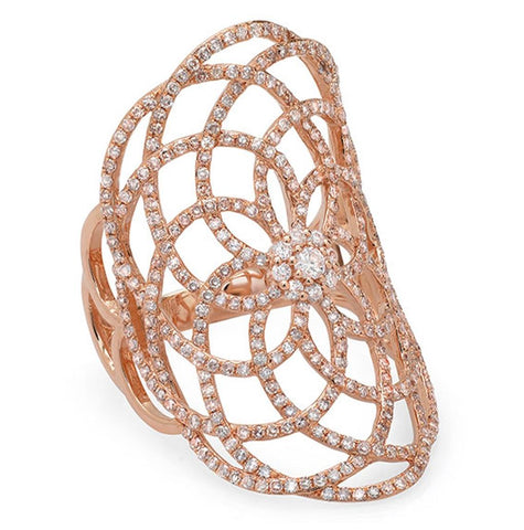 1.22 Ctw 14k Rose Gold Diamond Lace Womens Ring Size 9