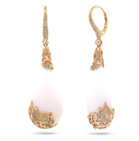 0.67 Ctw Diamond And 46.83 Ctw White Onyx 14k Rose Gold Earring