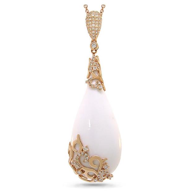 0.63 Ctw Diamond And 40.47 Ctw White Onyx 14k Rose Gold Pendant Necklace With 18 Inch Chain