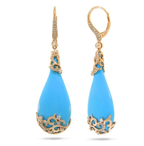 0.67 Ctw Diamond And 37.23 Ctw Composite Turquoise 14k Rose Gold Earring