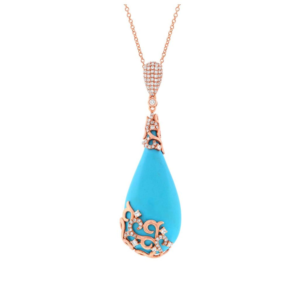 0.63 Ctw Diamond And 31.21 Ctw Composite Turquoise 14k Rose Gold Pendant Necklace With 18 Inch Chain