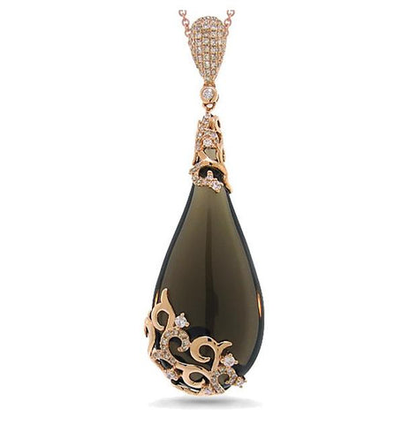 0.63 Ctw Diamond And 40.31 Ctw Smokey Topaz 14k Rose Gold Pendant Necklace With 18 Inch Chain