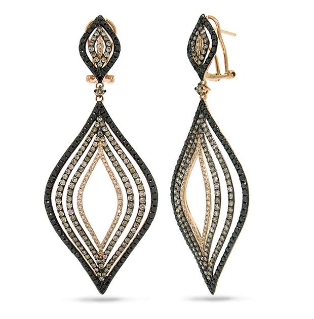 5.48 Ctw 14k Rose Gold White, Champagne And Black Diamond Earring