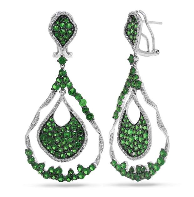 1.00 Ctw Diamond And 6.51 Ctw Green Garnet 14k White Gold Earring