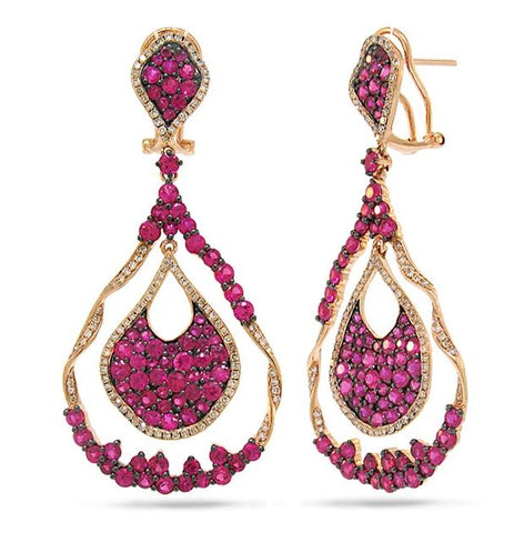 1.00 Ctw Diamond And 7.57 Ctw Pink Sapphire 14k Rose Gold Earring