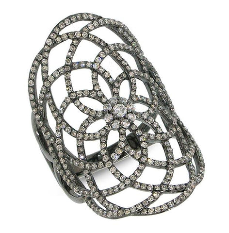 1.22 Ctw 14k Gold With Black Rhodium Diamond Lace Womens Ring