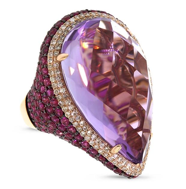 0.62 Ctw Diamond And 31.27 Ctw Amethyst And Pink Sapphire 14k Rose Gold Ring