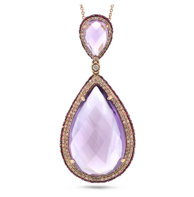 0.73 Ctw Diamond And 28.99 Ctw Amethyst And Pink Sapphire 14k Rose Gold Pendant Necklace With 18 Inch Chain