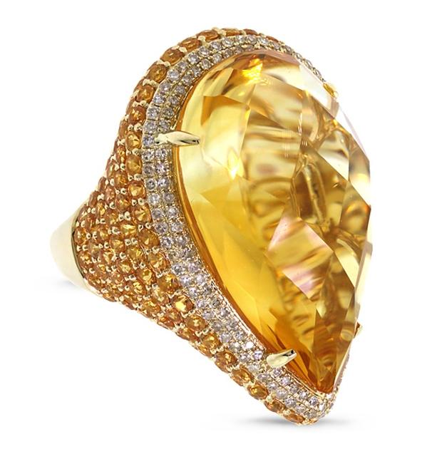 0.62 Ctw Diamond And 31.74 Ctw Citrine And Yellow Sapphire 14k Yellow Gold Ring