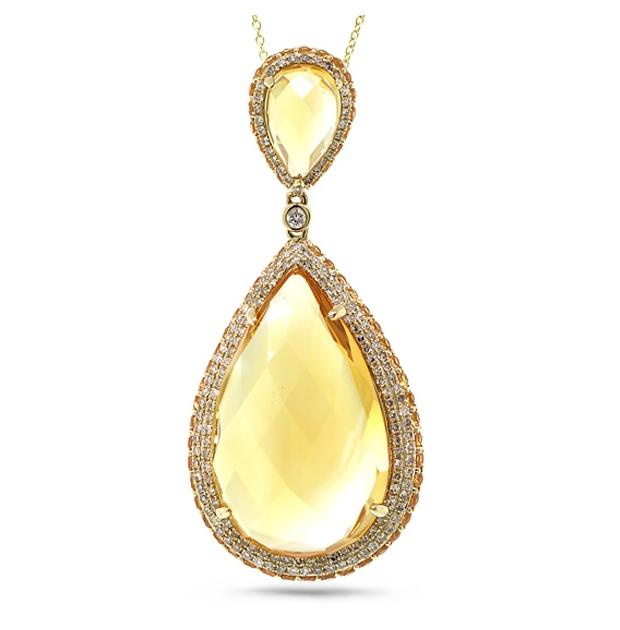 0.73 Ctw Diamond And 29.51 Ctw Citrine And Yellow Sapphire 14k Yellow Gold Pendant Necklace With 18 Inch Chain