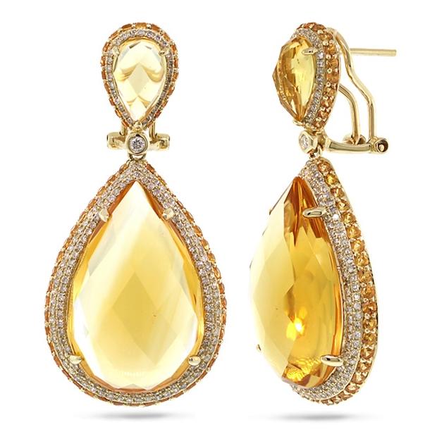 1.15 Ctw Diamond And 43.35 Ctw Citrine And Yellow Sapphire 14k Yellow Gold Earring