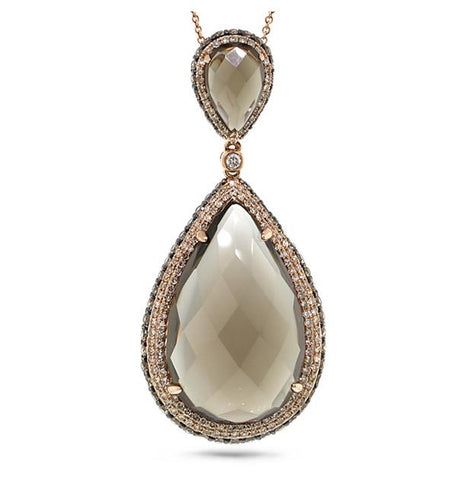 2.02 Ctw White And Champagne Diamond And 28.45 Ctw Smokey Topaz 18k Rose Gold Pendant Necklace With 18 Inch Chain