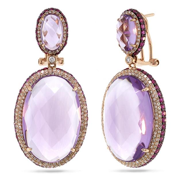 1.15 Ctw Diamond And 43.45 Ctw Amethyst And Pink Sapphire 14k Rose Gold Earring