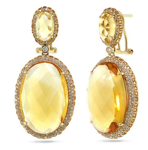 1.15 Ctw Diamond And 43.98 Ctw Citrine And Yellow Sapphire 14k Yellow Gold Earring