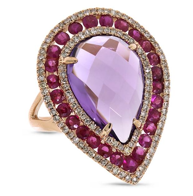 0.60 Ctw Diamond And 8.63 Ctw Amethyst And Pink Sapphire 14k Rose Gold Ring