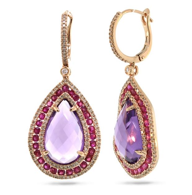 0.99 Ctw Diamond And 15.62 Ctw Amethyst And Pink Sapphire 14k Rose Gold Earring