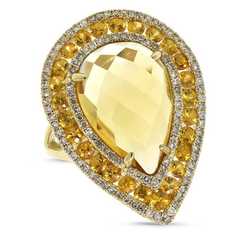 0.60 Ctw Diamond And 9.17 Ctw Citrine And Yellow Sapphire 14k Yellow Gold Ring