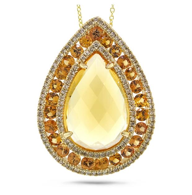 0.49 Ctw Diamond And 12.55 Ctw Citrine And Yellow Sapphire 14k Yellow Gold Pendant Necklace With 18 Inch Chain