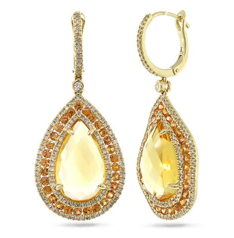 0.99 Ctw Diamond And 13.07 Ctw Citrine And Yellow Sapphire 14k Yellow Gold Earring