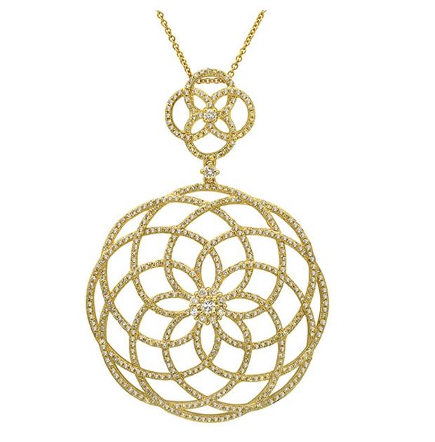 1.92 Ctw 14k Yellow Gold Diamond Lace Pendant Necklace With 18 Inch Chain