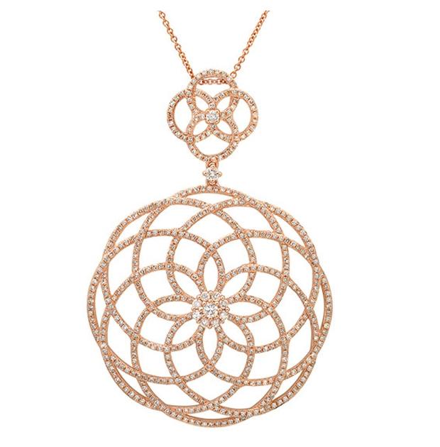 1.92 Ctw 14k Rose Gold Diamond Lace Pendant Necklace With 18 Inch Chain