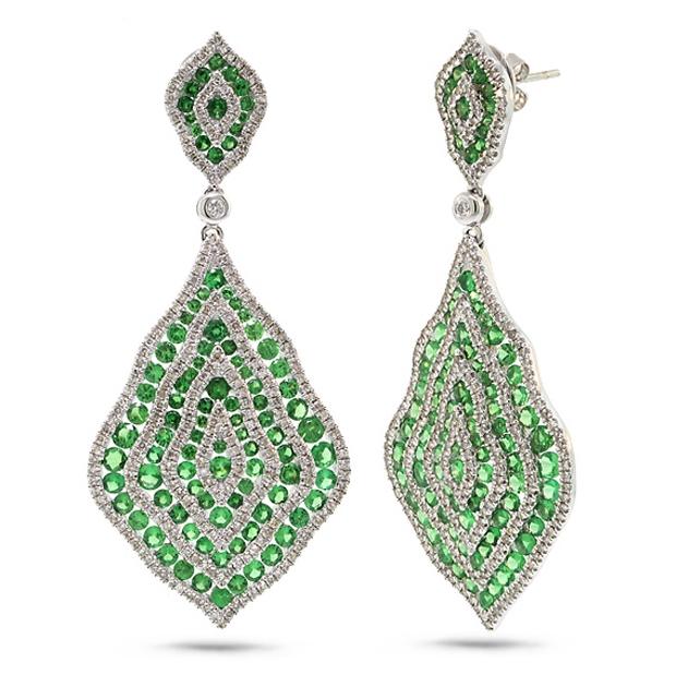 1.87 Ctw Diamond And 6.29 Ctw Green Garnet 14k White Gold Earring