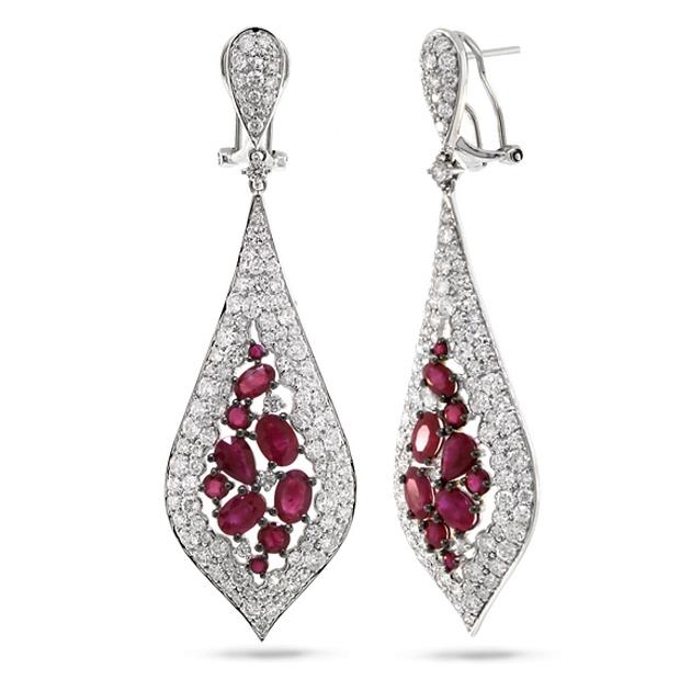 5.97 Ctw Diamond And 5.44 Ctw Ruby 14k White Gold Earring