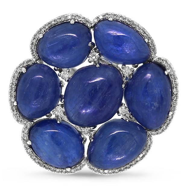0.39 Ctw Diamond And 28.95 Ctw Kyanite 14k White Gold Ring