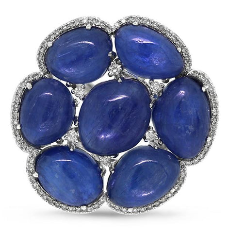 0.39 Ctw Diamond And 28.95 Ctw Kyanite 14k White Gold Ring