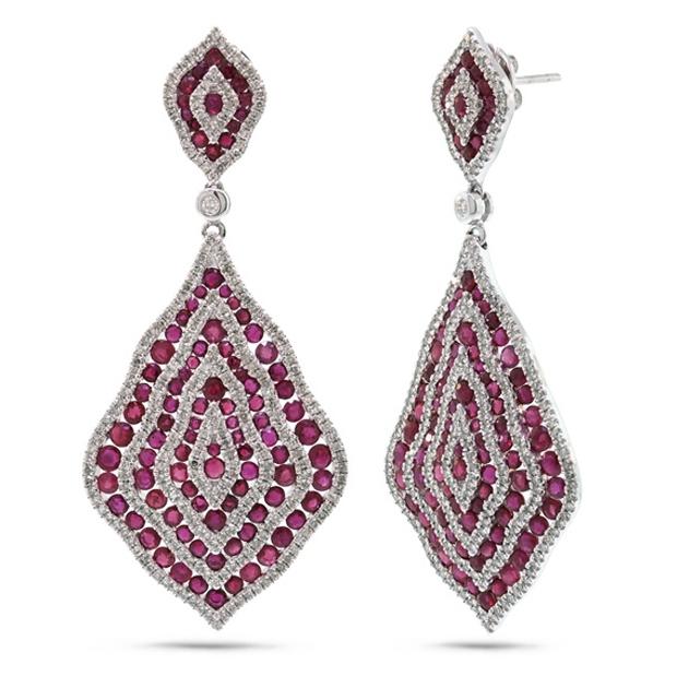 1.87 Ctw Diamond And 8.90 Ctw Ruby 14k White Gold Earring