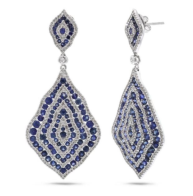 1.87 Ctw Diamond And 8.00 Ctw Blue Sapphire 14k White Gold Earring