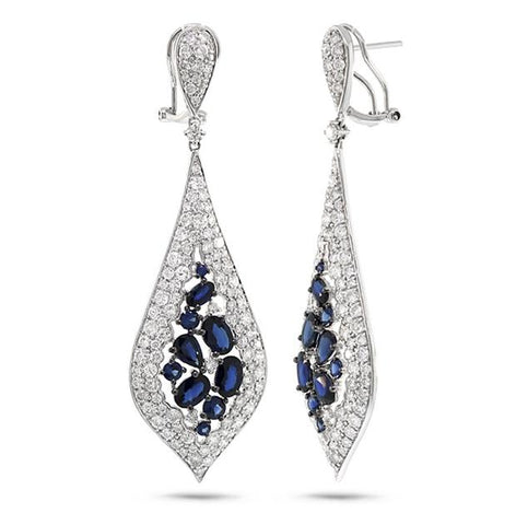 5.97 Ctw Diamond And 5.90 Ctw Blue Sapphire 14k White Gold Earring