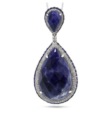 0.73 Ctw Diamond And 26.35 Ctw Sodalite And Bluesapphire 14k White Gold Pendant Necklace With 18 Inch Chain