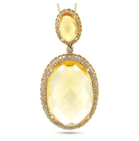 0.76 Ctw Diamond And 31.53 Ctw Citrine And Yellow Sapphire 14k Yellow Gold Pendant Necklace With 18 Inch Chain