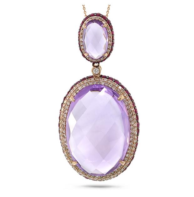 0.76 Ctw Diamond And 30.55 Ctw Amethyst And Pink Sapphire 14k Rose Gold Pendant Necklace With 18 Inch Chain