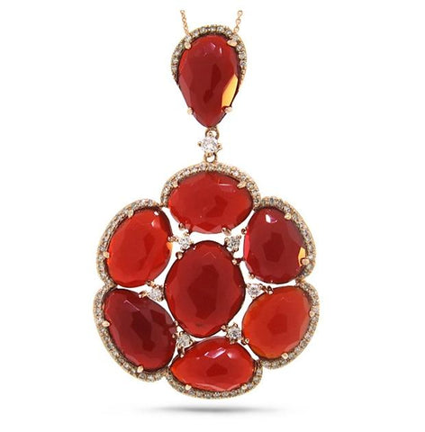 0.48 Ctw Diamond And 19.68 Ctw Red Agate 14k Rose Gold Pendant Necklace With 18 Inch Chain