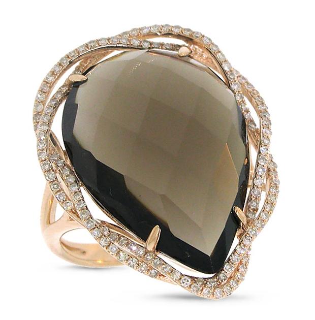 0.38 Ctw Diamond And 13.94 Ctw Smokey Topaz 14k Rose Gold Ring