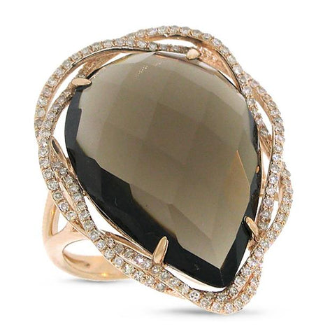 0.38 Ctw Diamond And 13.94 Ctw Smokey Topaz 14k Rose Gold Ring