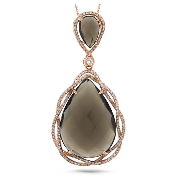 0.51 Ctw Diamond And 15.06 Ctw Smokey Topaz 14k Rose Gold Pendant Necklace With 18 Inch Chain