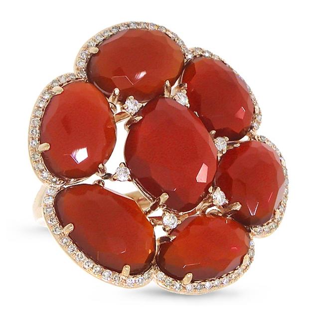 0.39 Ctw Diamond And 17.20 Ctw Red Agate 14k Rose Gold Ring