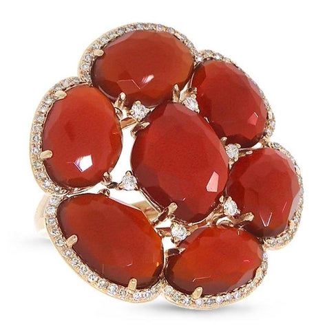 0.39 Ctw Diamond And 17.20 Ctw Red Agate 14k Rose Gold Ring
