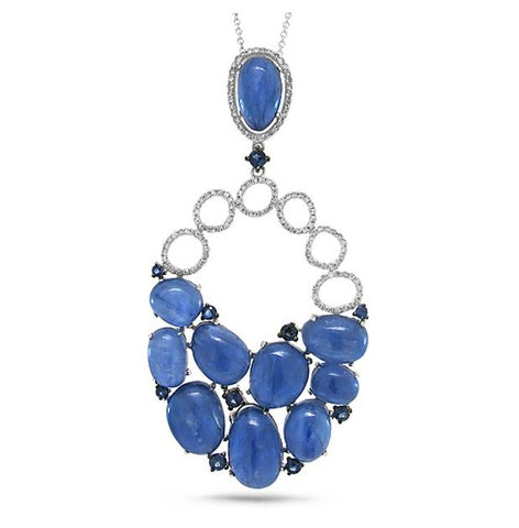 0.40 Ctw Diamond And 30.54 Ctw Kyanite And Blue Sapphire 14k White Gold Pendant Necklace With 18 Inch Chain