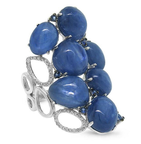0.29 Ctw Diamond And 22.67 Ctw Kyanite And Blue Sapphire 14k White Gold Ring