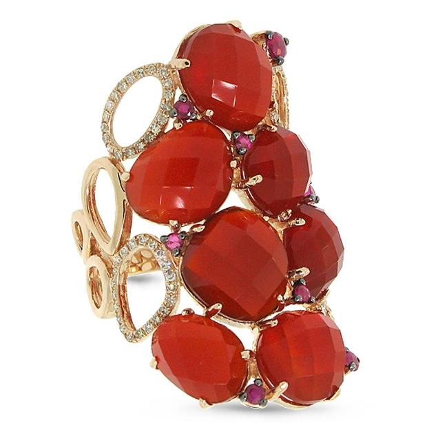 0.29 Ctw Diamond And 13.94 Ctw Red Agate And Ruby 14k Rose Gold Ring