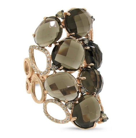 0.51 Ctw White And Champagne Diamond And 13.20 Ctw Smokey Topaz 14k Rose Gold Ring
