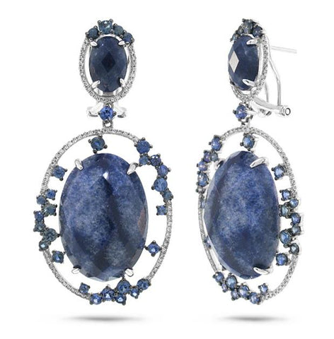 0.49 Ctw Diamond And 43.57 Ctw Blue Aventurine And Blue Sapphire 14k White Gold Earring