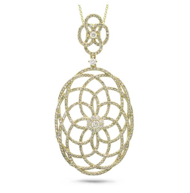 1.46 Ctw 14k Yellow Gold Diamond Lace Pendant Necklace With 18 Inch Chain