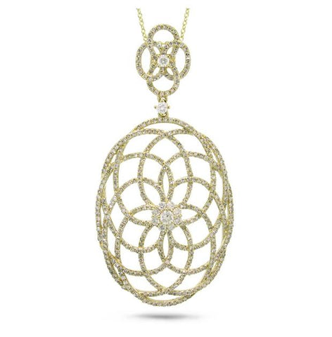 1.46 Ctw 14k Yellow Gold Diamond Lace Pendant Necklace With 18 Inch Chain